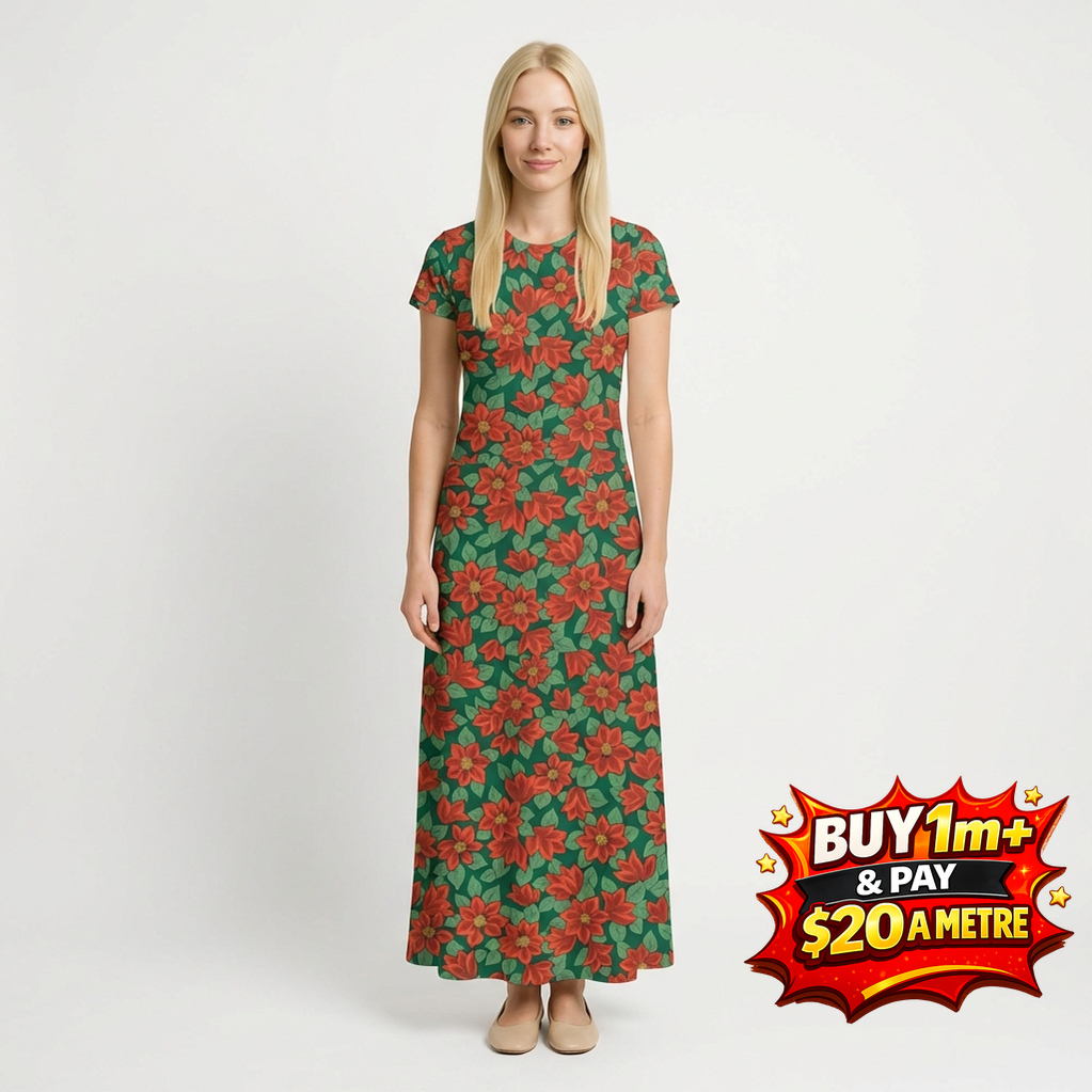 FESTIVE GREETINGS - PEACEFUL POINSETTIAS - L01667434A - 100% LASENBY COTTON