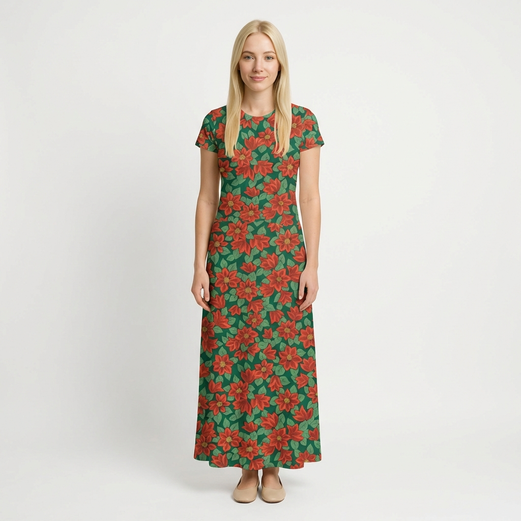 FESTIVE GREETINGS - PEACEFUL POINSETTIAS - L01667434A - 100% LASENBY COTTON