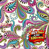 Dog-On-It: Carnival Scroll on White by Ann Lauer 6256M 100% Cotton Fabric WOF 110cm- 112cm