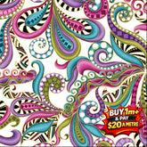 Dog-On-It: Carnival Scroll on White by Ann Lauer 6256M 100% Cotton Fabric WOF 110cm- 112cm