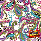 Dog-On-It: Carnival Scroll on White by Ann Lauer 6256M 100% Cotton Fabric WOF 110cm- 112cm