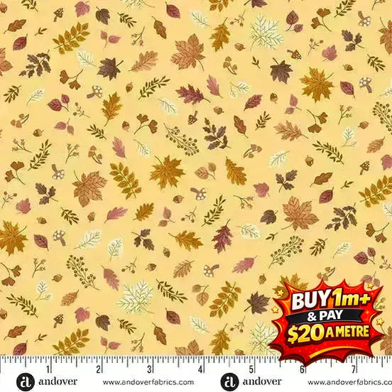 Hello Autumn Foliage Cascade Yellow MU-097-Y - 100% Cotton