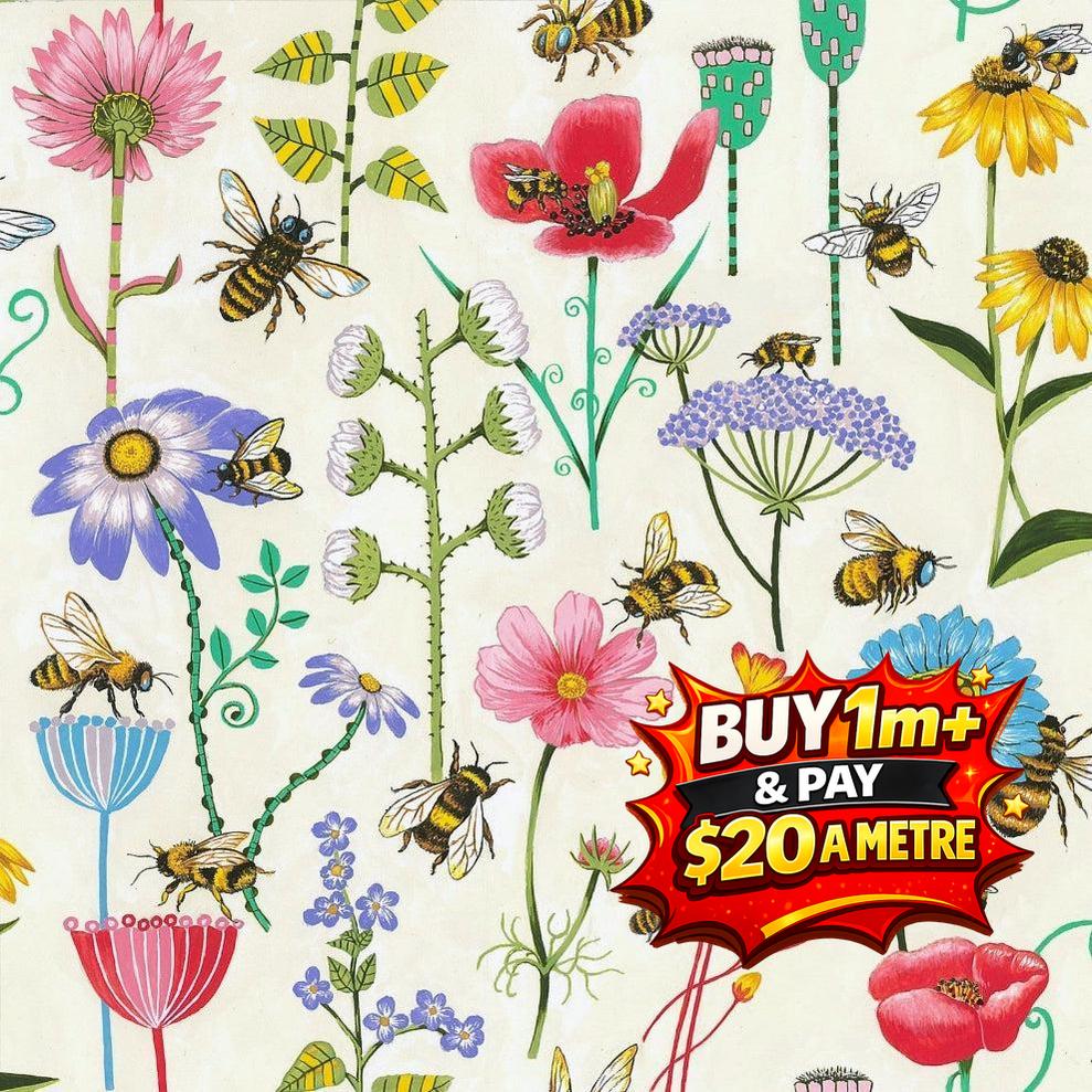 Bee Haven 100% Cotton Fabric WOF 110cm- 112cm
