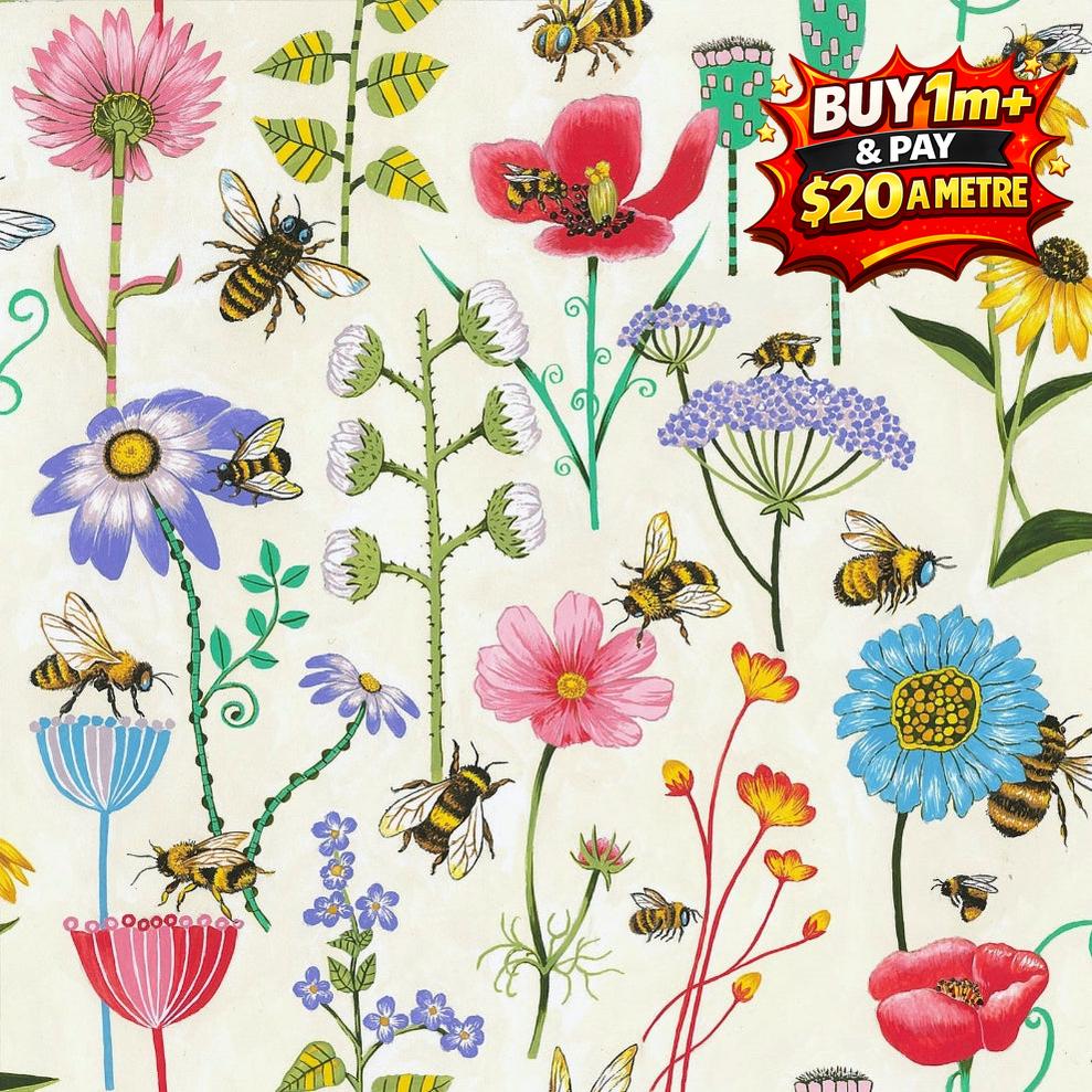 Bee Haven 100% Cotton Fabric WOF 110cm- 112cm