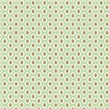 A repeating pattern of small brown and tan circular medallions on a pale mint green background.