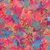 Robert Kaufman Artful Blooms fabric with vibrant pink, orange, and blue leaf pattern.
