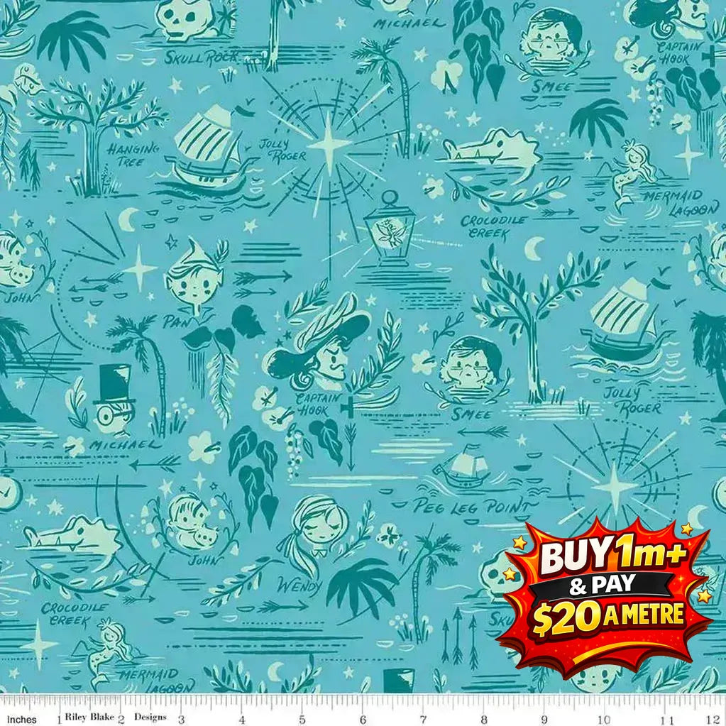 FOREVER NEVERLAND NEVERLAND MAP LAGOON - C15902 - PEACOCK - 100% Cotton