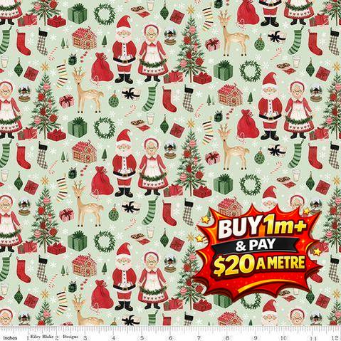 CHARMING CHRISTMAS SANTA & MRS. CLAUS MINT - C16351-MINT - 100% COTTON