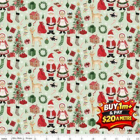 CHARMING CHRISTMAS SANTA & MRS. CLAUS MINT - C16351-MINT - 100% COTTON