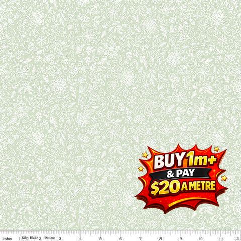 CHARMING CHRISTMAS FLORAL OUTLINE MINT - C16354-MINT - 100% COTTON