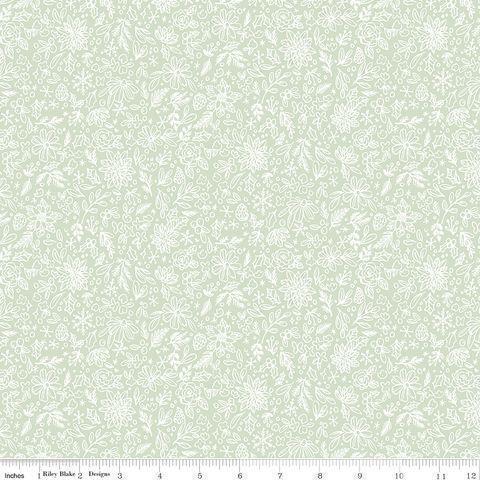 CHARMING CHRISTMAS FLORAL OUTLINE MINT - C16354-MINT - 100% COTTON