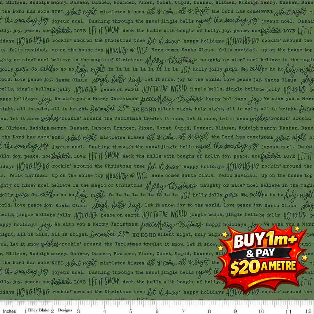 CHARMING CHRISTMAS WORDS GREEN - C16357 - GREEN - 100% Cotton