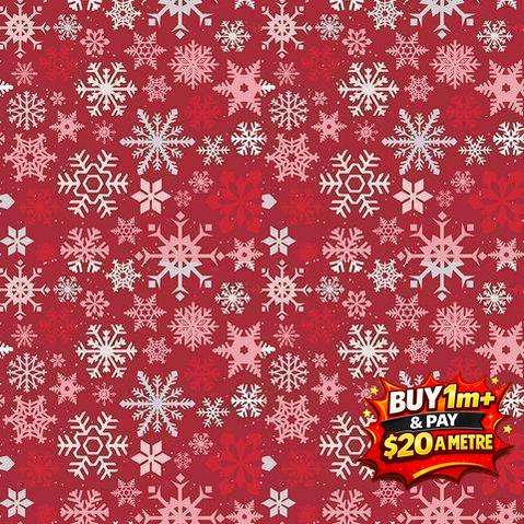 MISTLETOE & HOLLY SNOWFLAKES BARN RED - C16402-BARNRED - 100% COTTON
