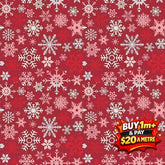 MISTLETOE & HOLLY SNOWFLAKES BARN RED - C16402-BARNRED - 100% COTTON