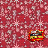 MISTLETOE & HOLLY SNOWFLAKES BARN RED - C16402-BARNRED - 100% COTTON