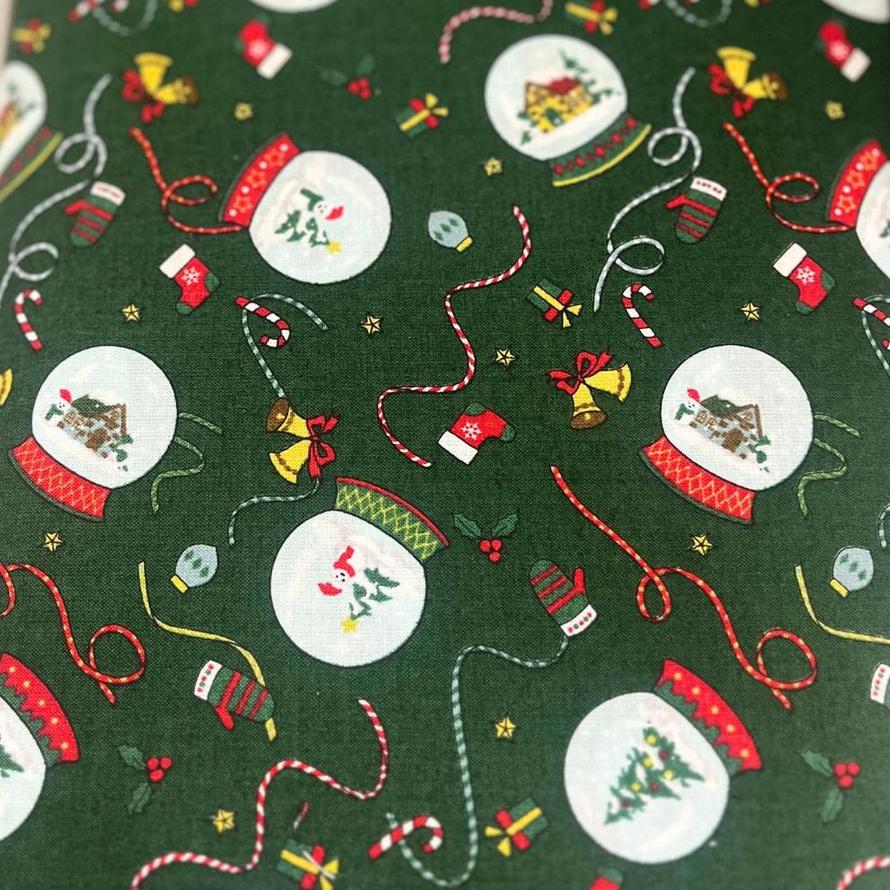 Christmas Green Snow Globe Fabric DX10620