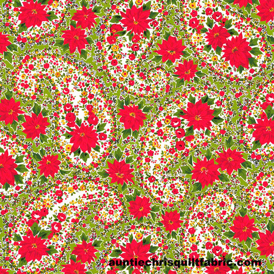 Christmas Poinsettia Large Paisley Green