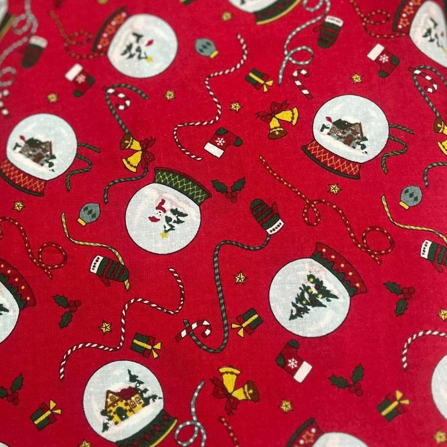 Christmas RED Snow Globe Fabric DX10620L B