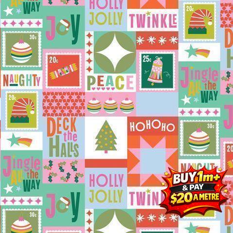 DECK THE HALLS CHRISTMAS COLLAGE DV6920 100% COTTON
