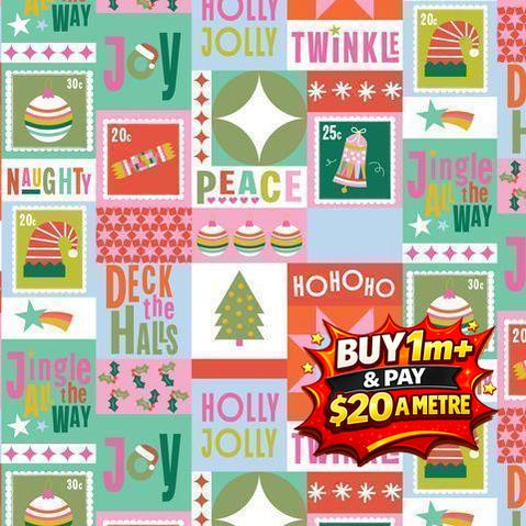 DECK THE HALLS CHRISTMAS COLLAGE DV6920 100% COTTON