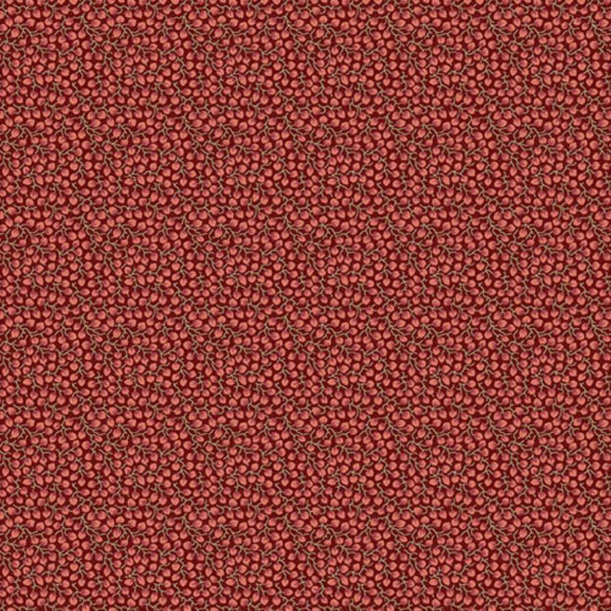 Dahlia 1382 R fabric by LBQ, a red floral print with small, intricate leaf-like patterns.