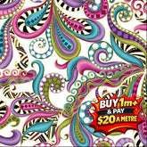 Dog-On-It: Carnival Scroll on White by Ann Lauer 6256M 100% Cotton Fabric WOF 110cm- 112cm