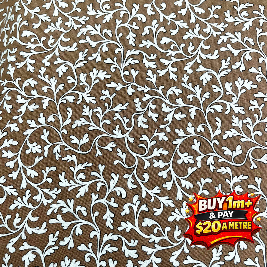Fabric Freedom - Pattern Perfect - Vine - (Brown 100% Cotton Fabric WOF 110cm-112cm