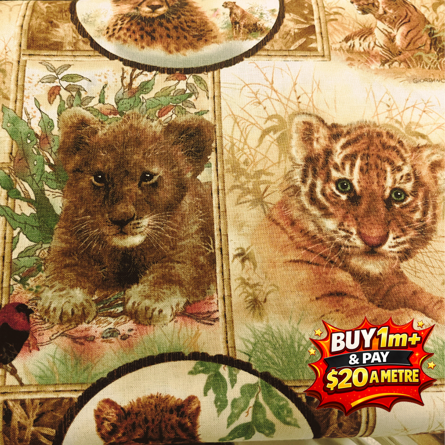 Girodano Studios LLC Tigers 100% Cotton Fabric WOF 110cm-112cm