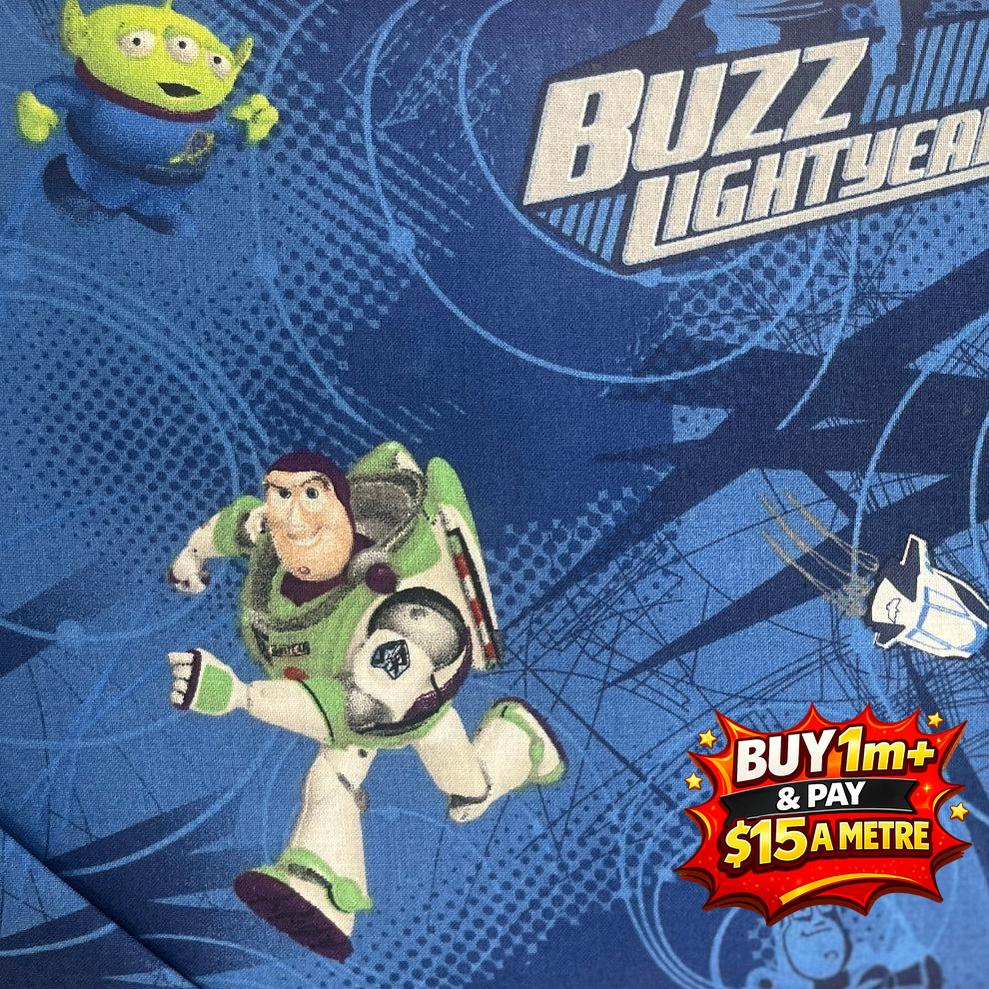 Buzz Lightyear In Action 100% Cotton Fabric WOF 110cm- 112cm