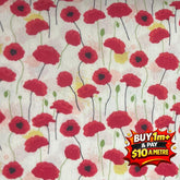 Poppies 100% Cotton Fabric WOF 110cm- 112cm