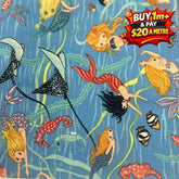 Mermaid 89870 1 Swimming 100% Cotton Fabric WOF 110cm- 112cm