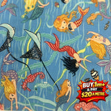 Mermaid 89870 1 Swimming 100% Cotton Fabric WOF 110cm- 112cm