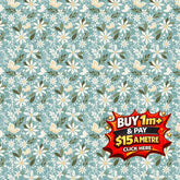 JUJU'S PETALS DANCE TEAL - C16611-TEAL - 100% Cotton or $15 a metre Click Here