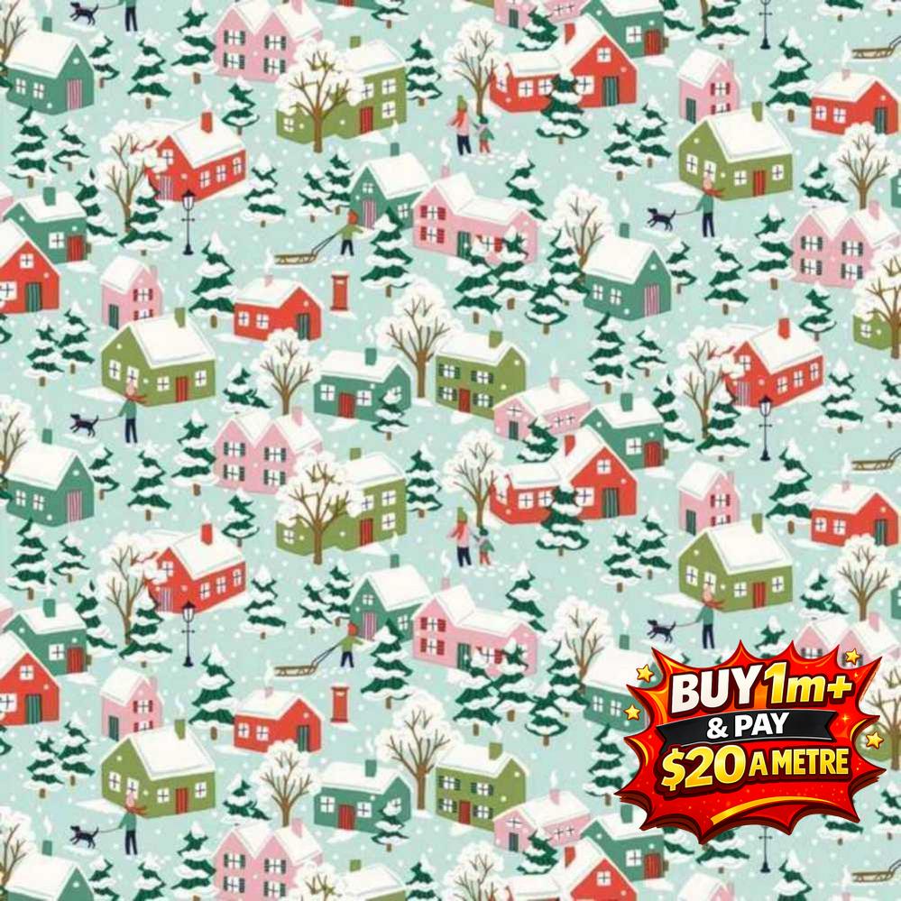 FESTIVE GREETINGS - FESTIVE VILLAGE - L01667430A - 100% LASENBY COTTON