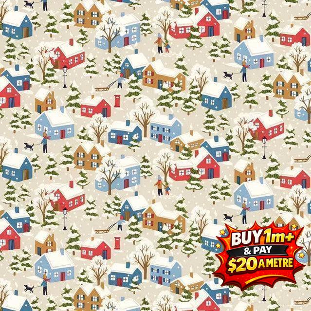 FESTIVE GREETINGS - FESTIVE VILLAGE - L01667430B - 100% LASENBY COTTON
