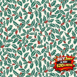 FESTIVE GREETINGS - SWILRING HOLLY - L01667432A - 100% LASENBY COTTON