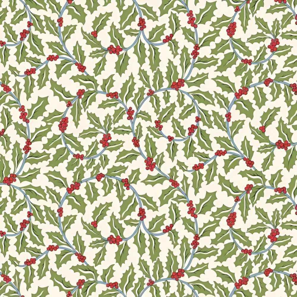 FESTIVE GREETINGS - SWIRLING HOLLY - L01667432B - 100% LASENBY COTTON
