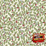 FESTIVE GREETINGS - SWIRLING HOLLY - L01667432B - 100% LASENBY COTTON