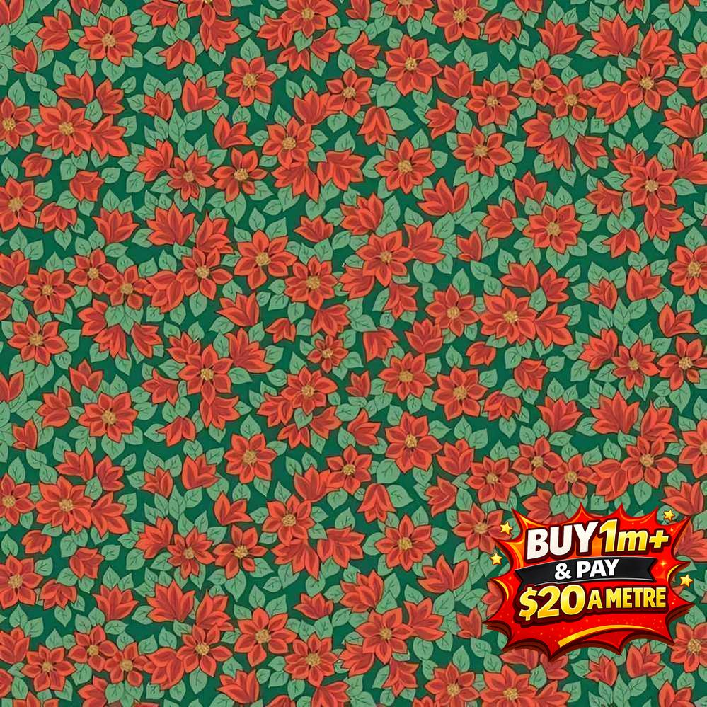 FESTIVE GREETINGS - PEACEFUL POINSETTIAS - L01667434A - 100% LASENBY COTTON