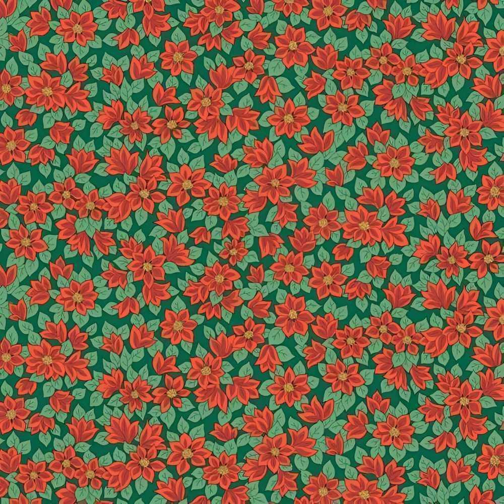 FESTIVE GREETINGS - PEACEFUL POINSETTIAS - L01667434A - 100% LASENBY COTTON