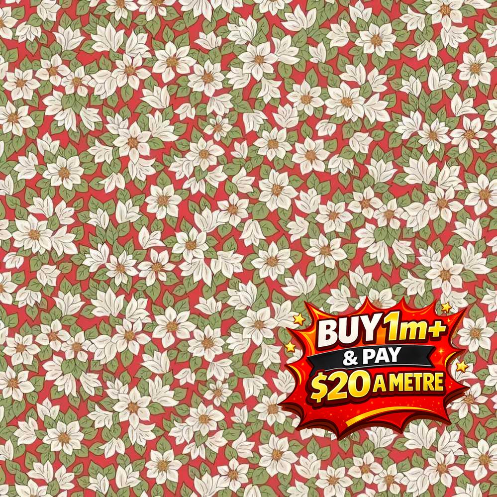 FESTIVE GREETINGS - PEACEFUL POINSETTIAS - L01667434B - 100% LASENBY COTTON