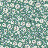 Liberty Tana Lawn Joanna Rose Bespoke fabric: green with white circles featuring blue floral sprigs.