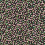 Lucello Rue Floriane VIOLETTE DV5113 fabric with small pink and green floral print on dark background.