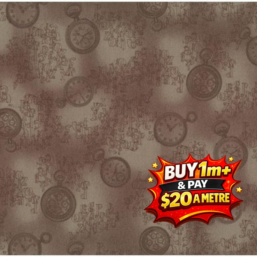 Quilters Basic 11 Time Clock 100% Cotton Fabric WOF 110cm-112cm