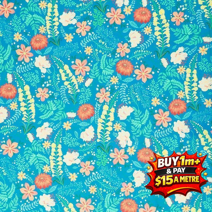 Robert Kaufman Faraway Florals - Floral Teal Blue RK22618403