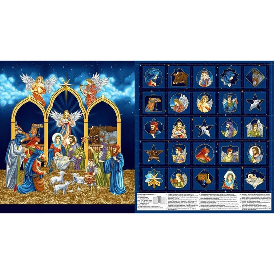 Silent Night Christmas Nativity Advent Calendar Cotton Quilting Fabric Panel