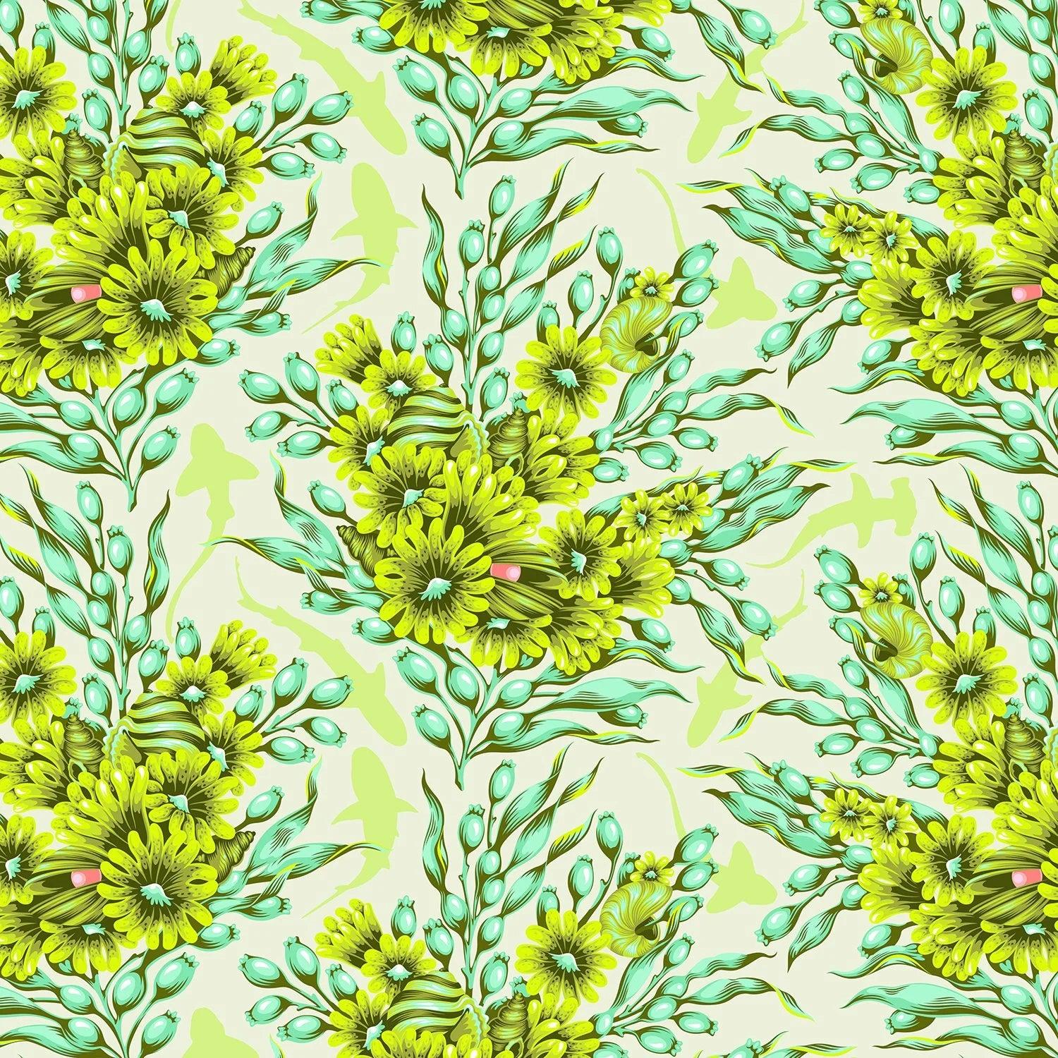 Tula Pink Floral Reef – Shadow Sharks – Seagrass (PWTP267)