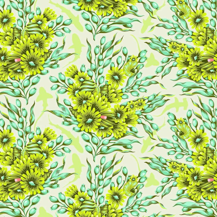 Tula Pink – Floral Reef – Shadow Sharks – Seagrass (PWTP267) (Preorder April/May 2026)