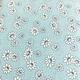 White Flowers on blue 100% Cotton WOF 110cm - 112cm