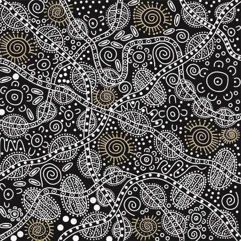 Bush Tucker Black 100% Cotton Fabric WOF 110cm- 112cm